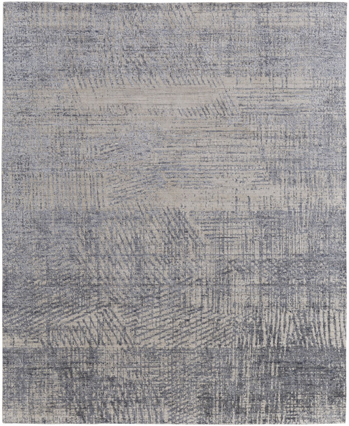 12' X 15' Gray Ivory and Blue Abstract Hand Woven Worn Faded Area Rug