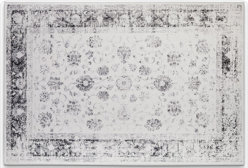 8' X 10' Charcoal And Ivory Floral Distressed Area Rug