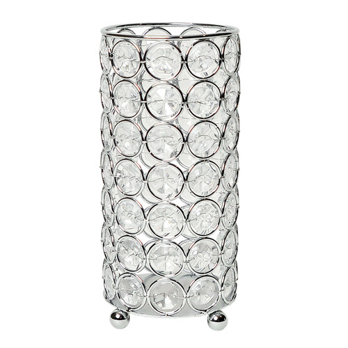 7" Silver And Clear Faux Crystal And Metal Cylinder Table Vase