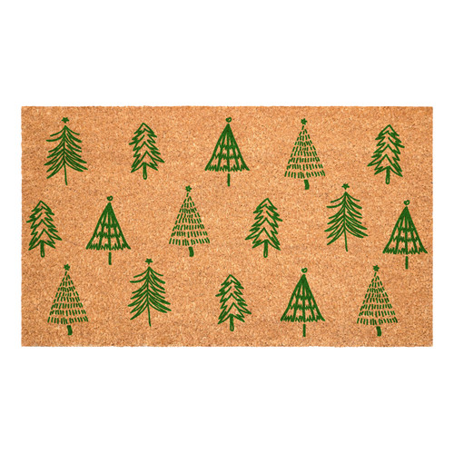 17" X 29" Brown And Green Christmas Trees Outdoor Coir Door Mat