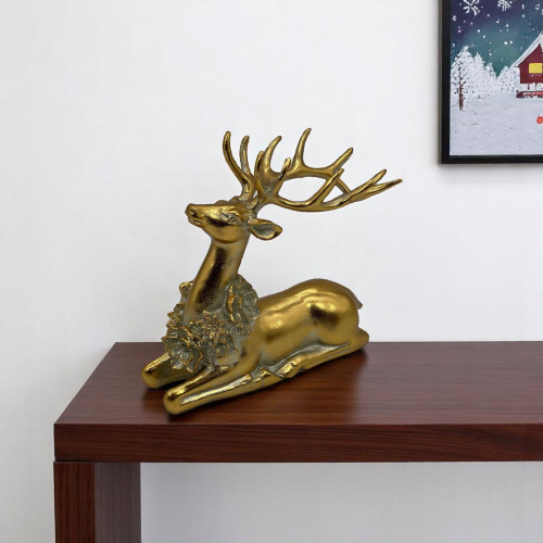 8" Gold Resin Reindeer Christmas Figurine Tabletop Sculpture