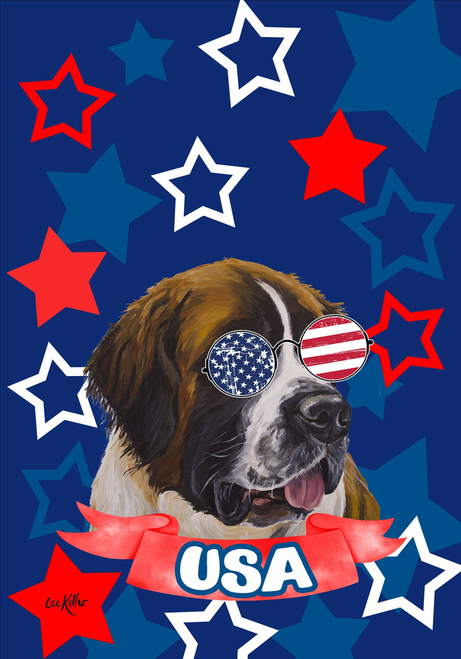 Saint Bernard - Hippie Hound Studios Patriotic  House and Garden Flags