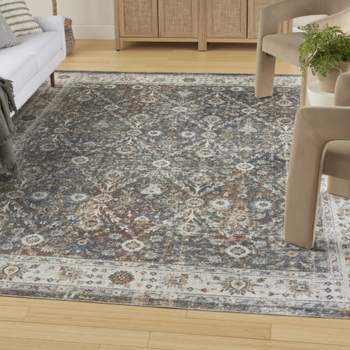8' X 10' Gray Floral Distressed Area Rug