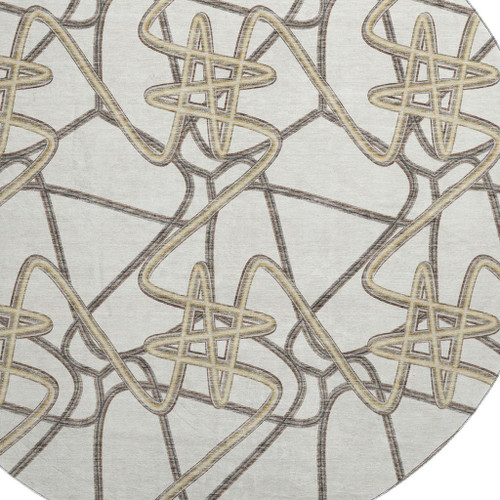 8' Ivory And Beige Geometric Washable Round Rug With UV Protection