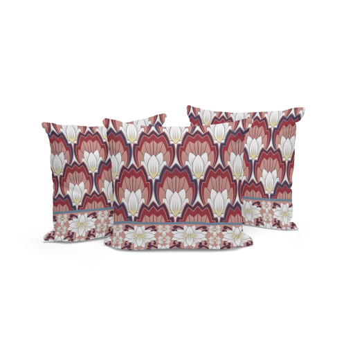 Set of Three Red Botanical Indoor Outdoor Throw Pillow