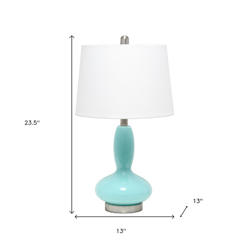 24" Light Blue And Silver Glass And Metal Novelty Table Lamp With White Drum Shade