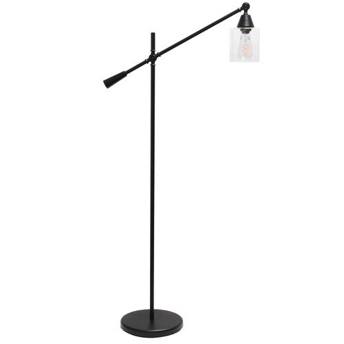 56" Black Metal Swing Arm Floor Lamp With Clear Glass Cylinder Shade