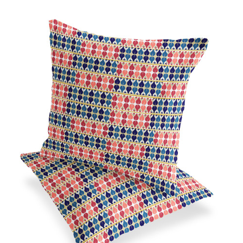 Set of Two Red And Blue Striped Indoor Outdoor Throw Pillow