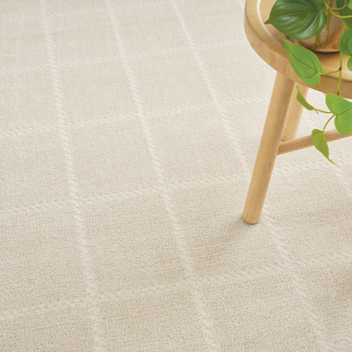 8' Cream And Ivory Geometric Runner Rug
