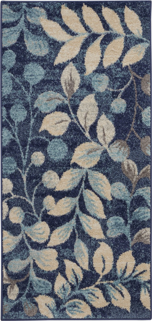 2' X 4' Beige And Blue Botanical Leaves Area Rug