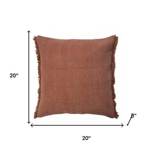 20" Brown And White Cotton Throw Pillow with Fringe
