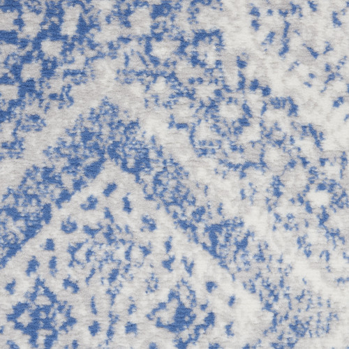 6' Blue and Ivory Geometric Distressed Runner Rug