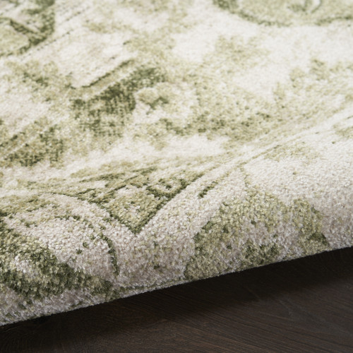 5' Beige And Green Floral Medallion Round Rug