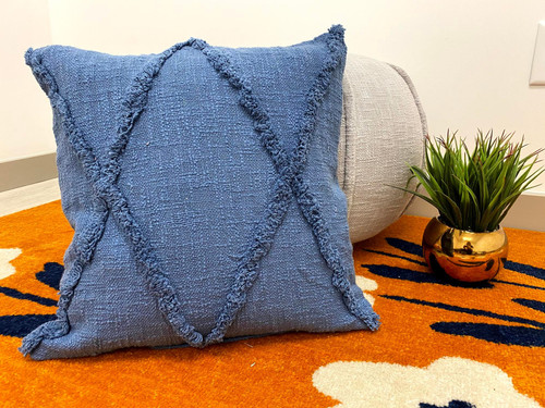 18" Blue And Cobalt Diamond Cotton Throw Pillow