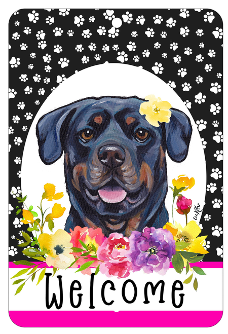 Rottweiler - HHS Paw Prints Welcome Indoor/Outdoor Aluminum Sign 