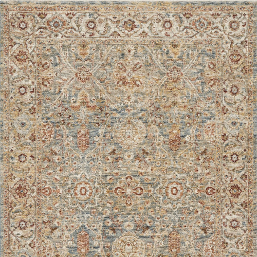 4' X 6' Ivory Blue And Orange Floral Distressed Area Rug