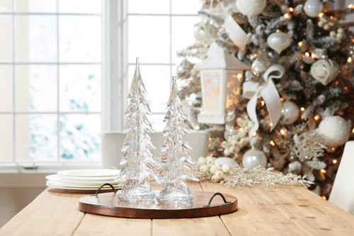 Set of Two Clear Glass Trees Tabletop Sculpture