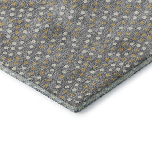 8' Gray Ivory And Gold Polka Dot Washable Round Rug With UV Protection