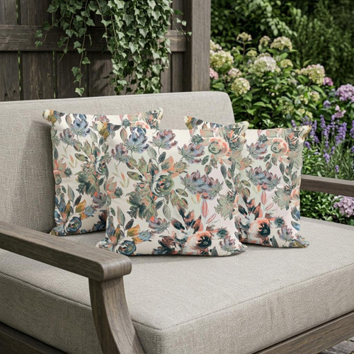 Set of Three White Pink And Gray Floral Indoor Outdoor Throw Pillow