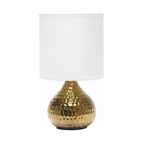 9" Gold Porcelain Round Table Lamp With White Drum Shade