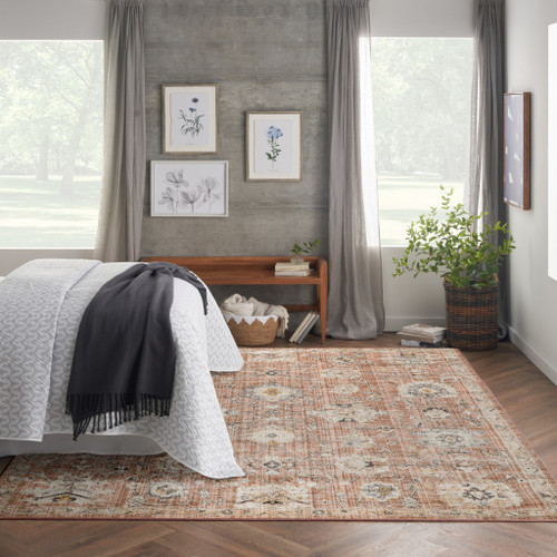 10' X 14' Red Floral Distressed Area Rug
