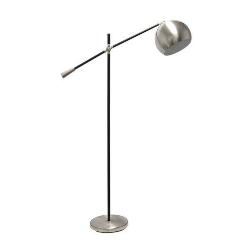 58" Black Metal Floor Lamp With Nickel Metal Dome Shade