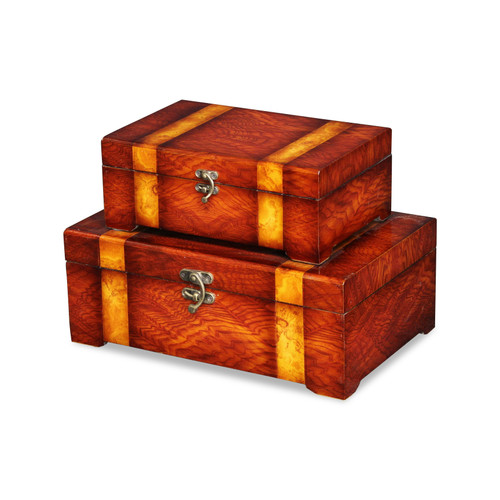 Set of Two Brown Wood Box With Lid