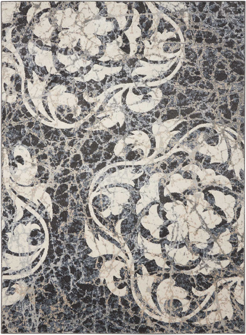 4' X 6' Ivory Charcoal and Gray Floral Distressed Area Rug