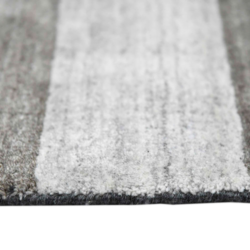 9' X 12' Black And Gray Wool Striped Hand Woven Area Rug