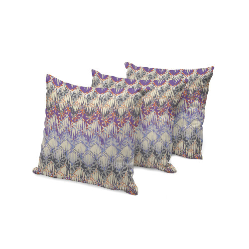 Set of Three Magenta Off White And Orange Ikat Indoor Outdoor Throw Pillow