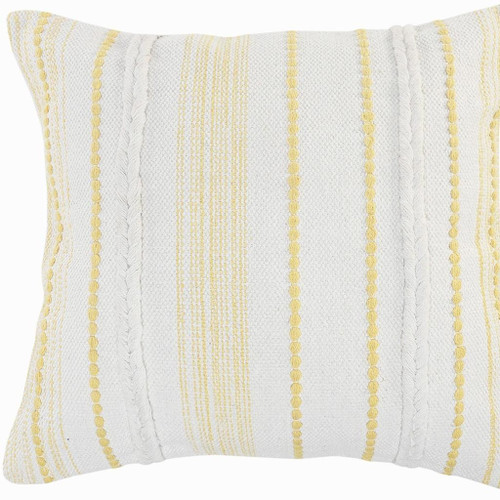 20" White And Yellow Geometric Cotton Throw Pillow