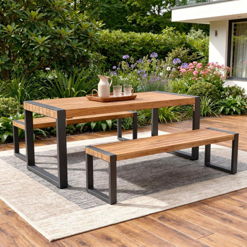 Three Piece Natural and Black Wood Dining Set with Two Chairs
