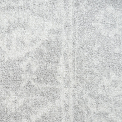 8' Gray Floral Power Loom Worn Faded Runner Rug