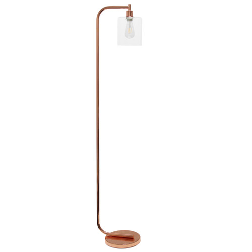 63" Rose Gold Metal Arched Floor Lamp With Clear Glass Cylinder Shade