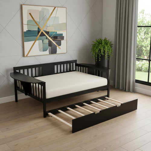 Espresso Wood Full Day Bed With Trundle