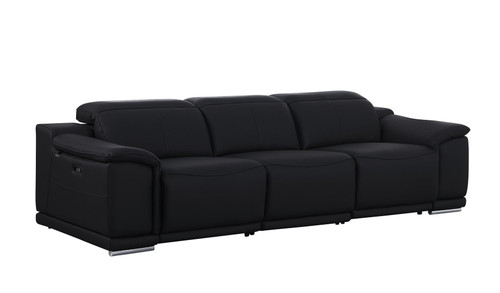 Three Piece Black Genuine Leather Six Person Seating Set