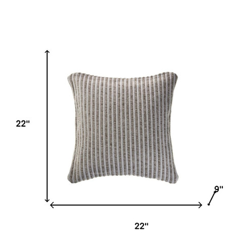 22" Beige And Cream Striped Cotton Throw Pillow with Texture