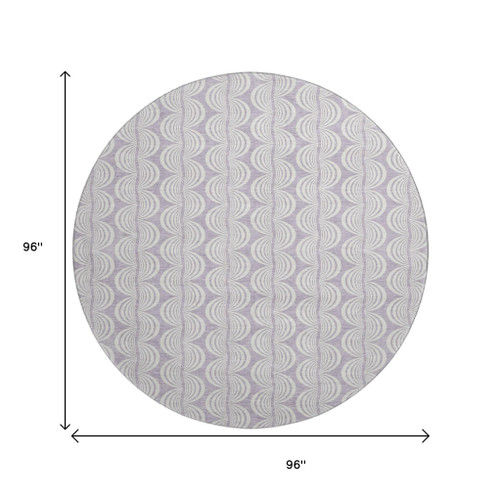 8' Lavender And Ivory Ogee Washable Round Rug With UV Protection