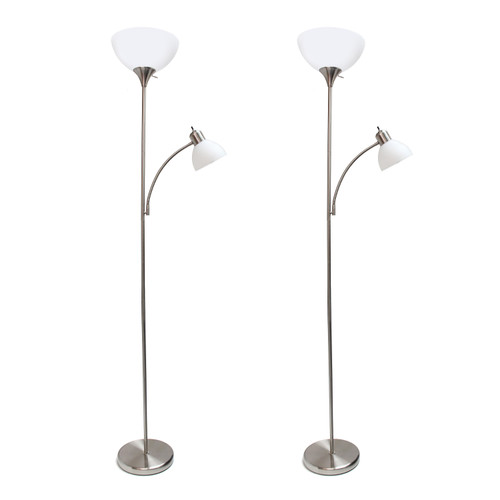 72" Nickel Metal Floor Lamp With White Bowl Shade