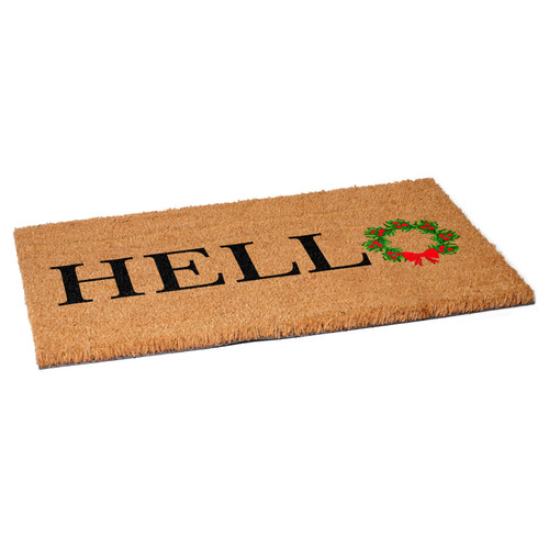 17" X 29" Brown Black And Green Christmas Outdoor Coir Door Mat