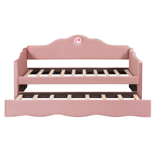 Pink Tufted Upholstered Twin Bed Frame With Trundle