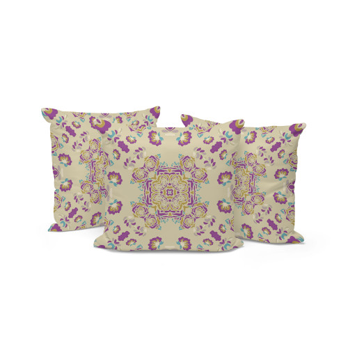 Set of Three Off White And Purple Botanical Indoor Outdoor Throw Pillow