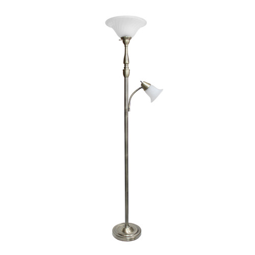 72" Antiqued Brass Metal Floor Lamp With White Glass Bowl Shade