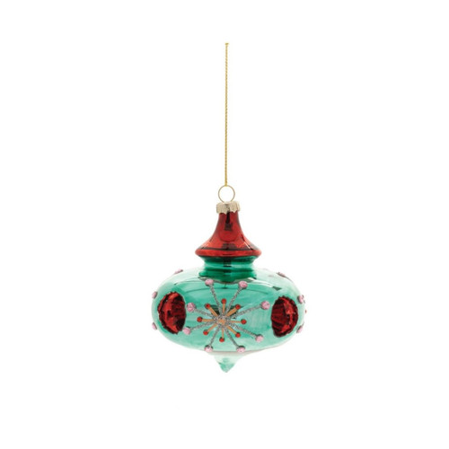 Set of Six Red And Green Glass Hanging Figurine Ornaments