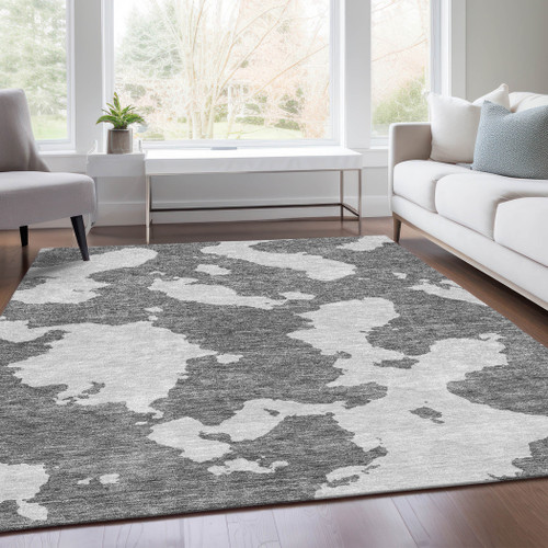 9' X 12' Gray And Ivory Abstract Washable Area Rug With UV Protection
