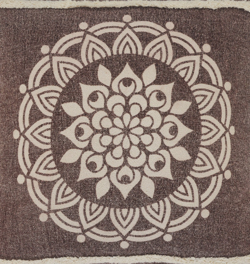 20" Brown And White Medallion Cotton Throw Pillow with Tufts