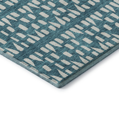 8' X 10' Teal And Ivory Geometric Washable Area Rug With UV Protection