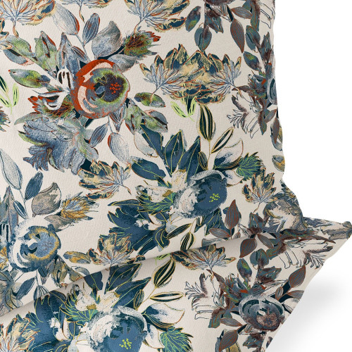Set of Two Green And Gray Floral Indoor Outdoor Throw Pillow