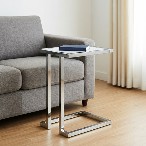 22" White and Silver Wood and Stainless Steel Frame End Table
