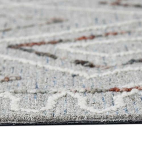 9' X 13' Gray Ivory And Rust Wool Geometric Hand Hooked Area Rug